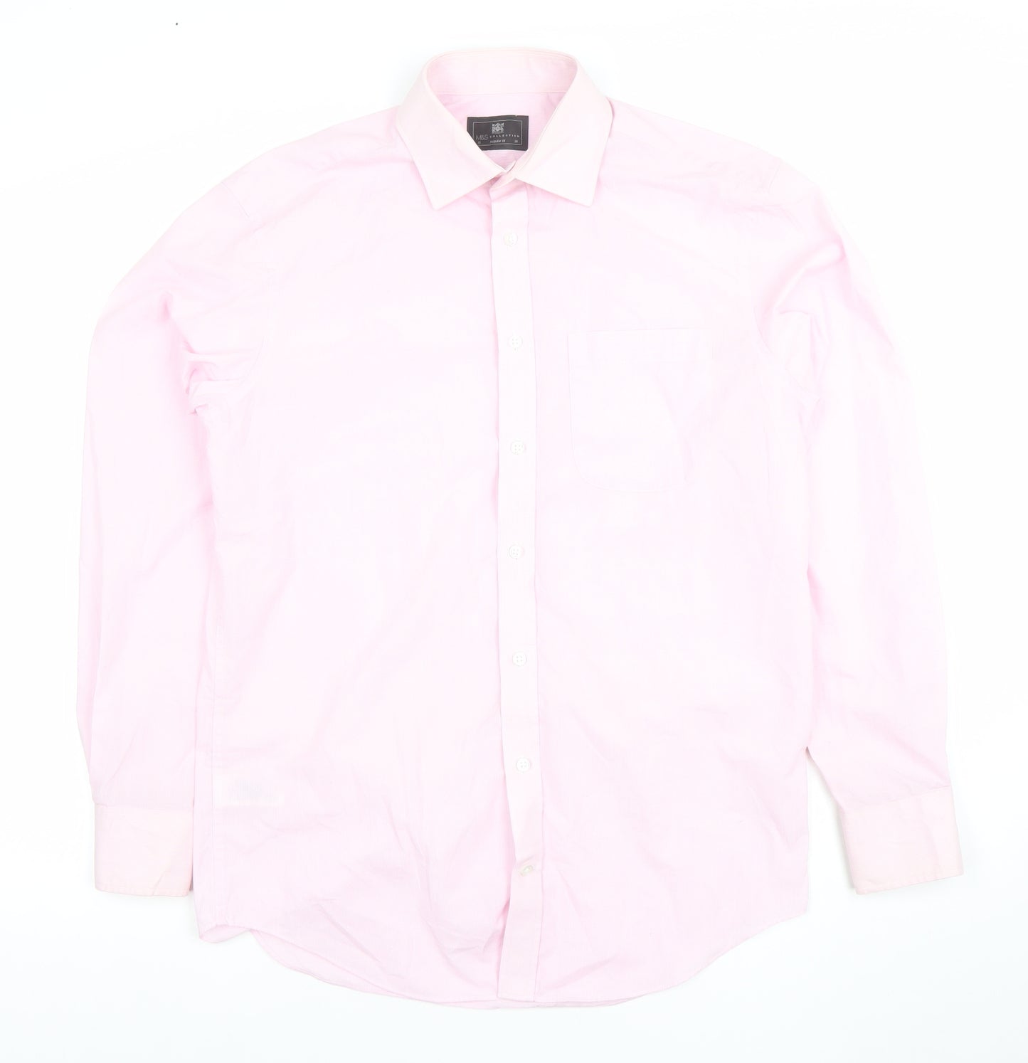 Marks and Spencer Mens Pink Regular Fit Long Sleeve Formal Shirt 15in 38cm