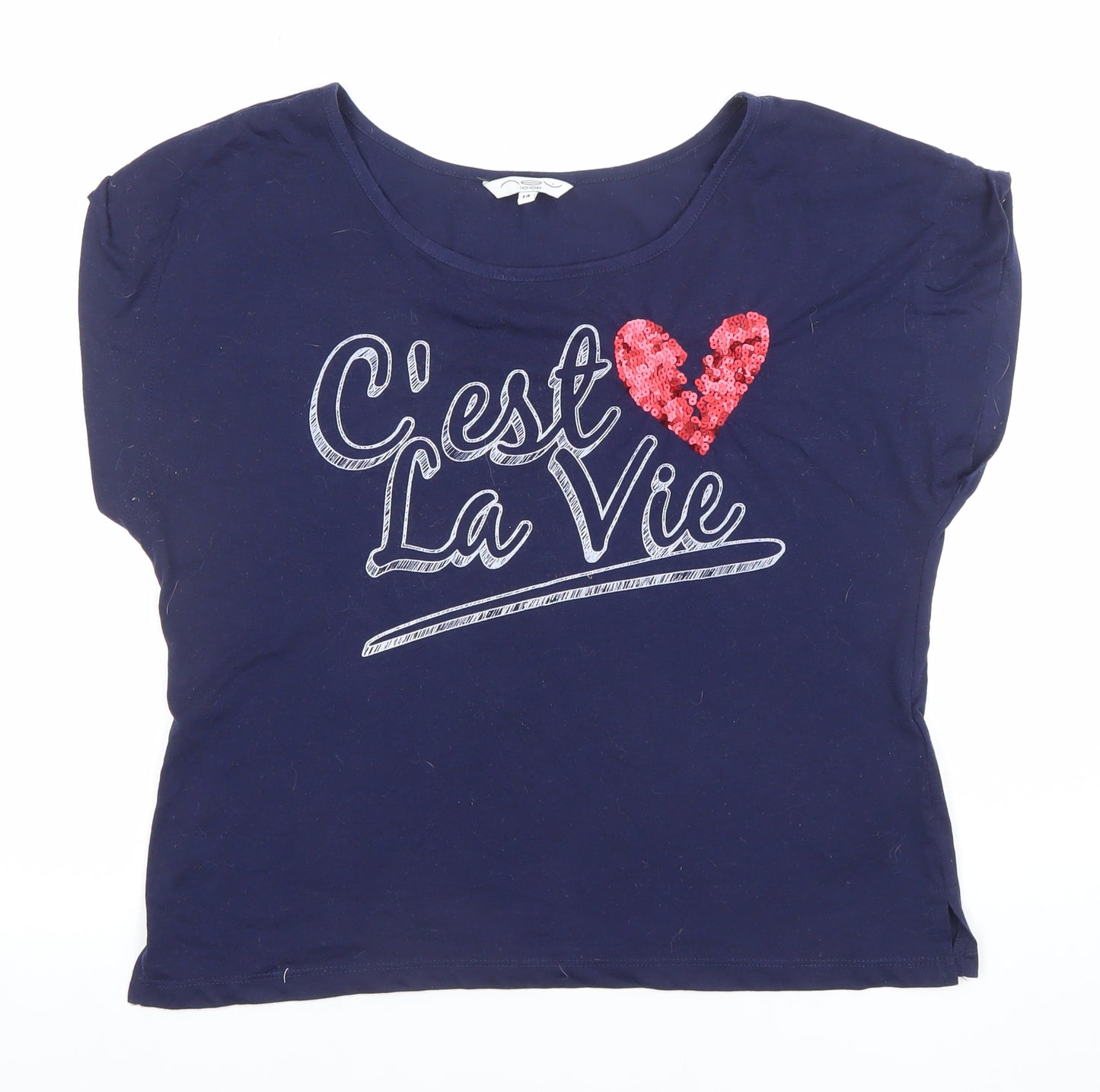 LOOK Women's Blue Size 14 Cropped Sequin Slogan T-Shirt