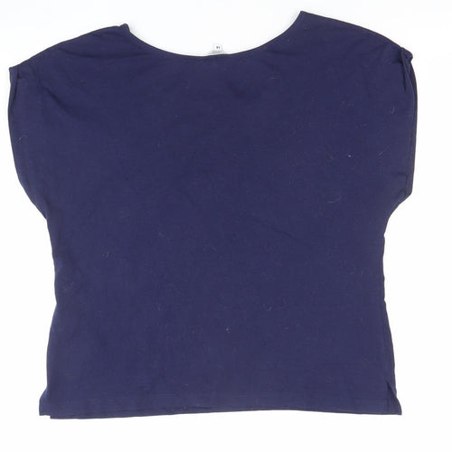 LOOK Women's Blue Size 14 Cropped Sequin Slogan T-Shirt
