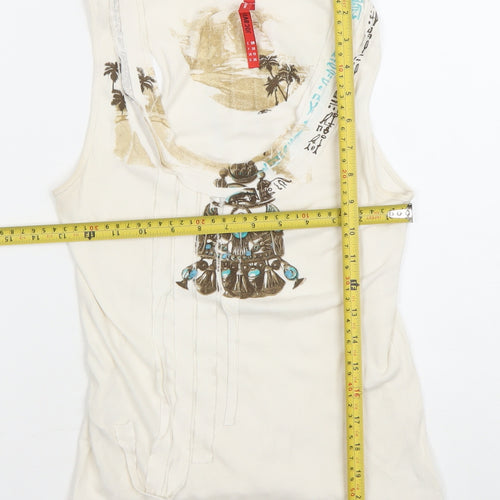 Jocavi Womens Ivory Cotton Tank Top UK 10 Beach Graphic Summer