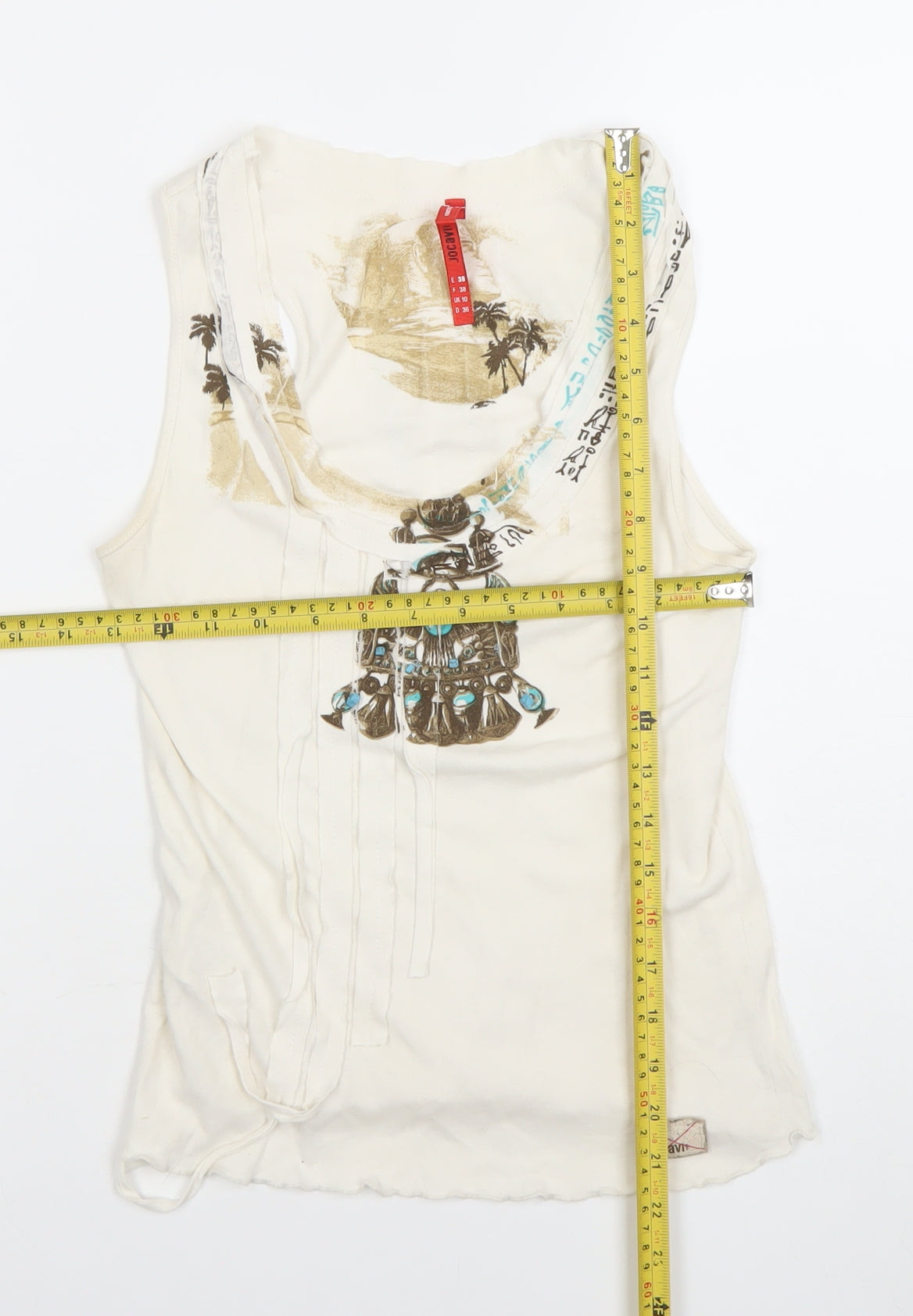 Jocavi Womens Ivory Cotton Tank Top UK 10 Beach Graphic Summer