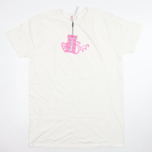 Love Island Women’s White Cotton T-Shirt Dress Size S Crew Neck Short Sleeve