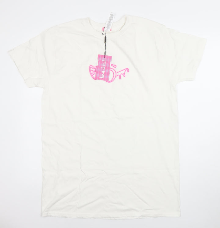 Love Island Women’s White Cotton T-Shirt Dress Size S Crew Neck Short Sleeve