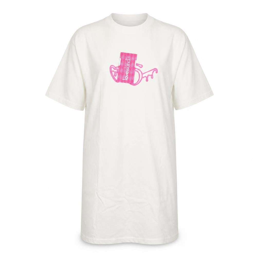 Love Island Women’s White Cotton T-Shirt Dress Size S Crew Neck Short Sleeve