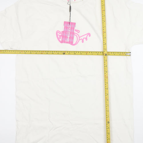 Love Island Women’s White Cotton T-Shirt Dress Size S Crew Neck Short Sleeve