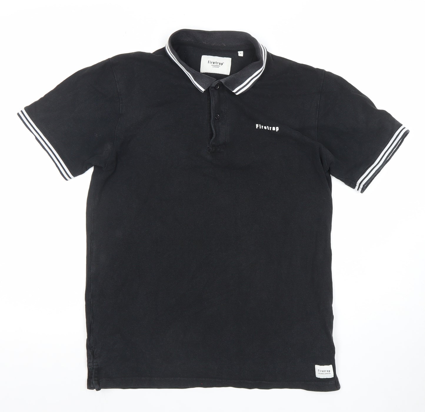 Firetrap London Men's Black Short Sleeve Cotton Polo Shirt Size S