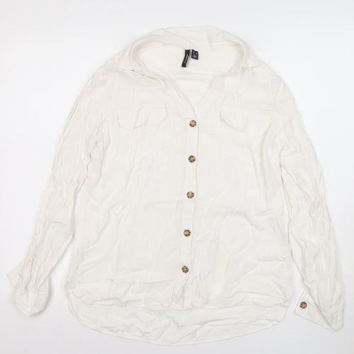 Vero Moda Women’s White Collared Long Sleeve Button-Up Shirt Size M