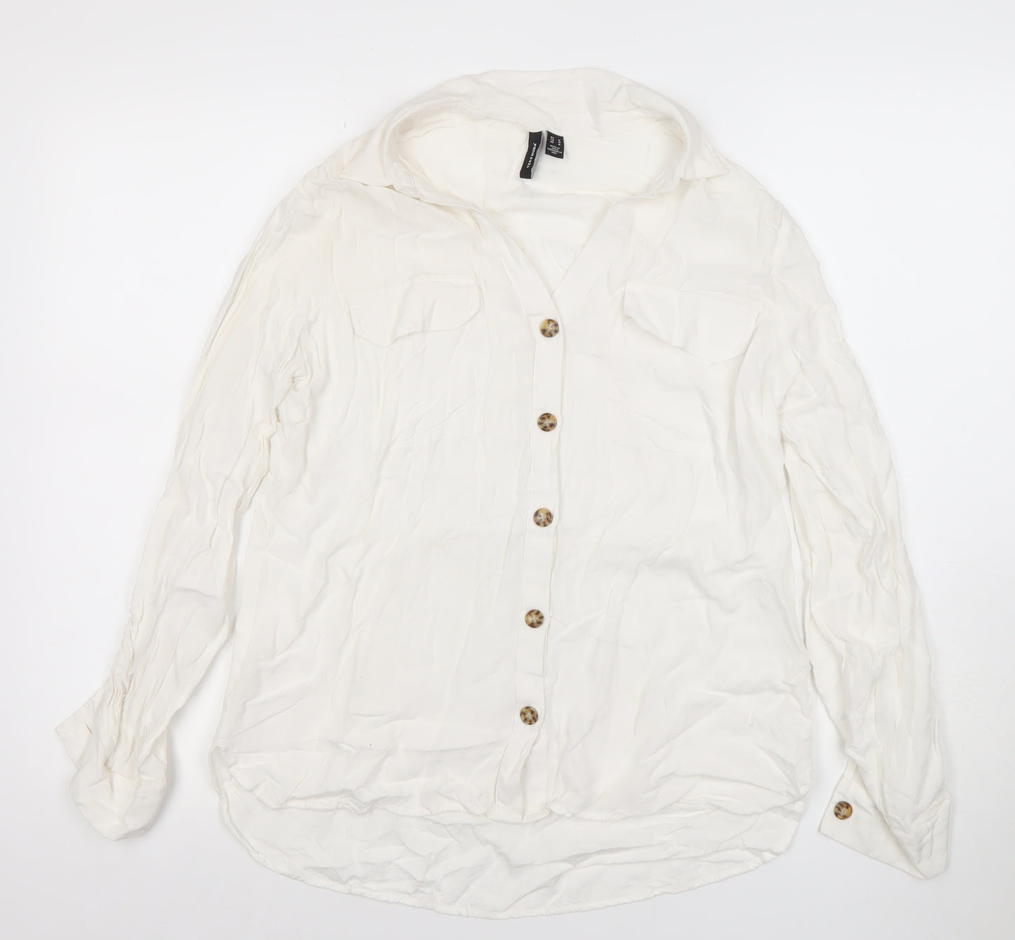 Vero Moda Women’s White Collared Long Sleeve Button-Up Shirt Size M