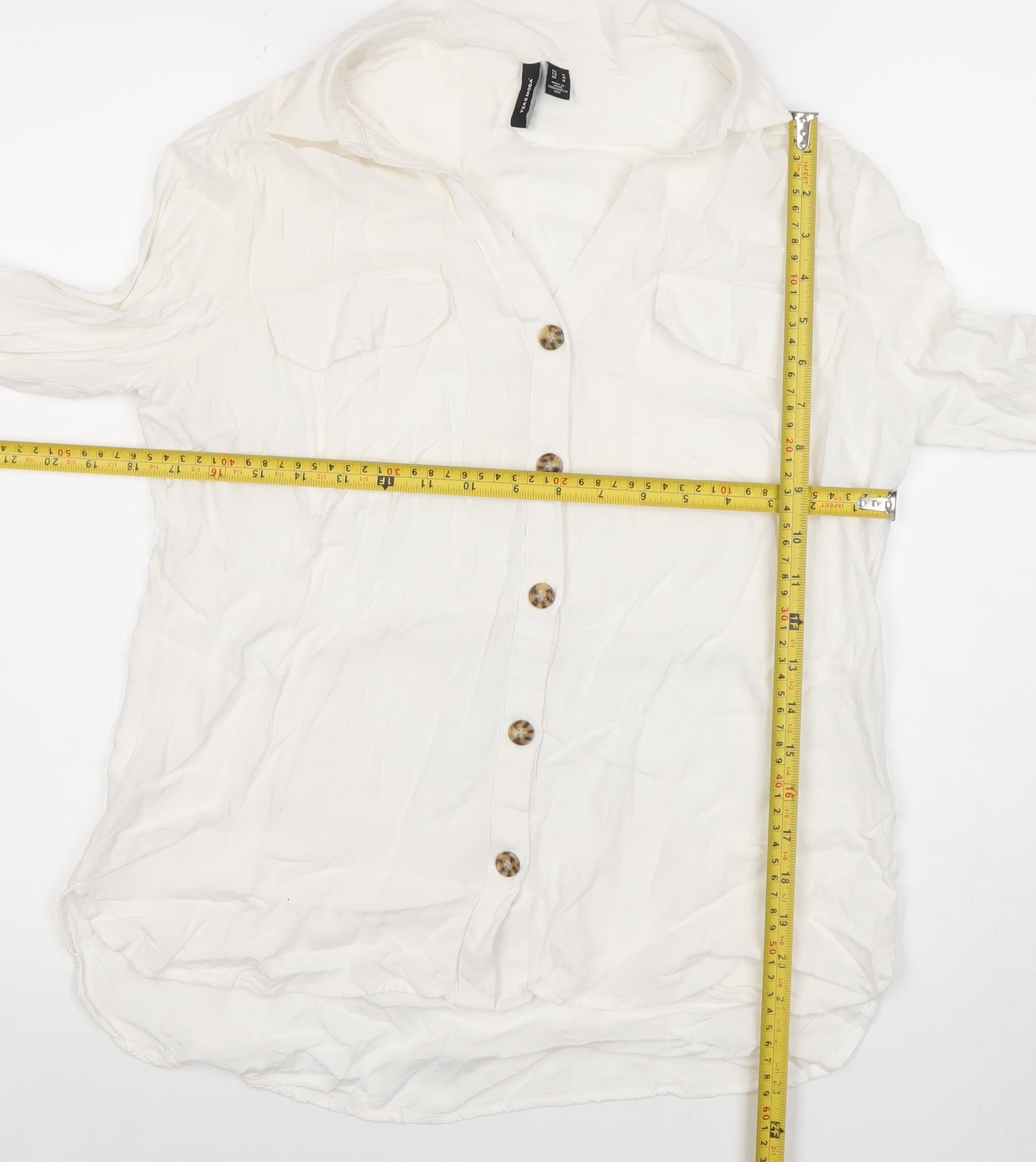 Vero Moda Women’s White Collared Long Sleeve Button-Up Shirt Size M