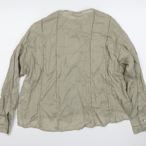 ZARA Women Beige Cotton Long Sleeve Button Blouse Size S