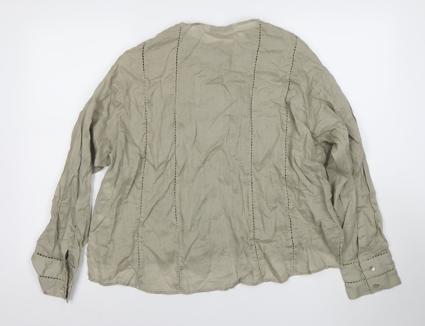 ZARA Women Beige Cotton Long Sleeve Button Blouse Size S