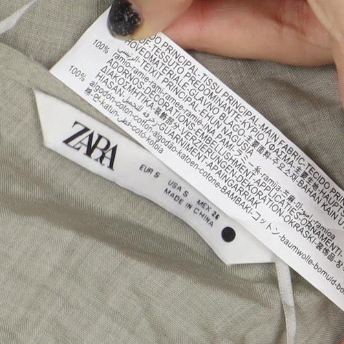 ZARA Women Beige Cotton Long Sleeve Button Blouse Size S