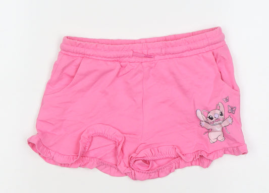 Disney Girls Pink Stitch Sweat Shorts 9 Years Elastic Waist Casual Summer
