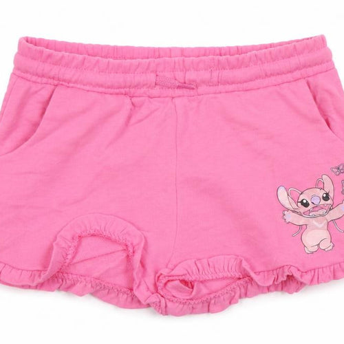 Disney Girls Pink Stitch Sweat Shorts 9 Years Elastic Waist Casual Summer