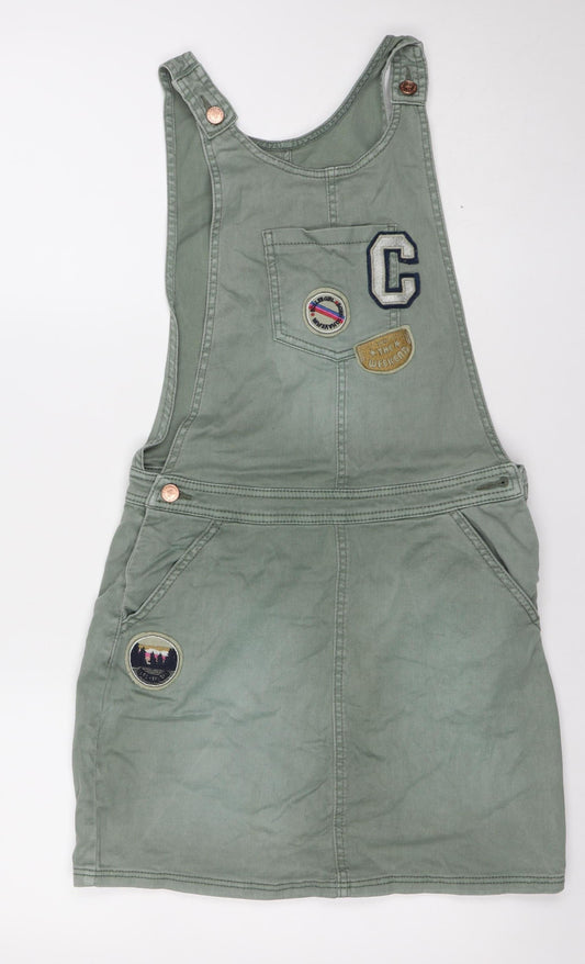 Marks and Spencer Girls Green Pinafore Dress 12-13 Years Embroidered Casual
