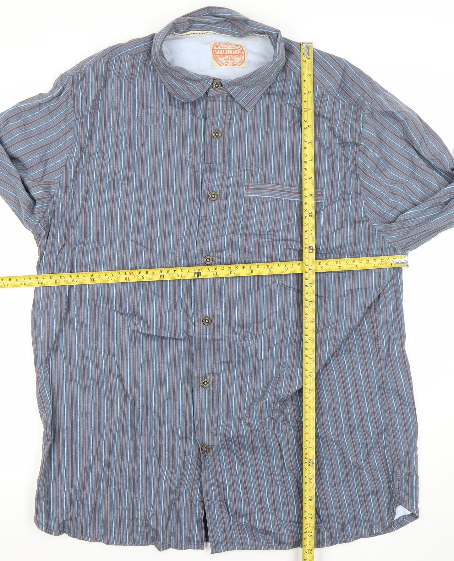 Mantaray Men's Blue Striped Cotton Long Sleeve Dress Shirt Size L