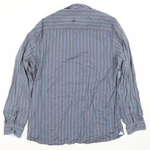 Mantaray Men's Blue Striped Cotton Long Sleeve Dress Shirt Size L