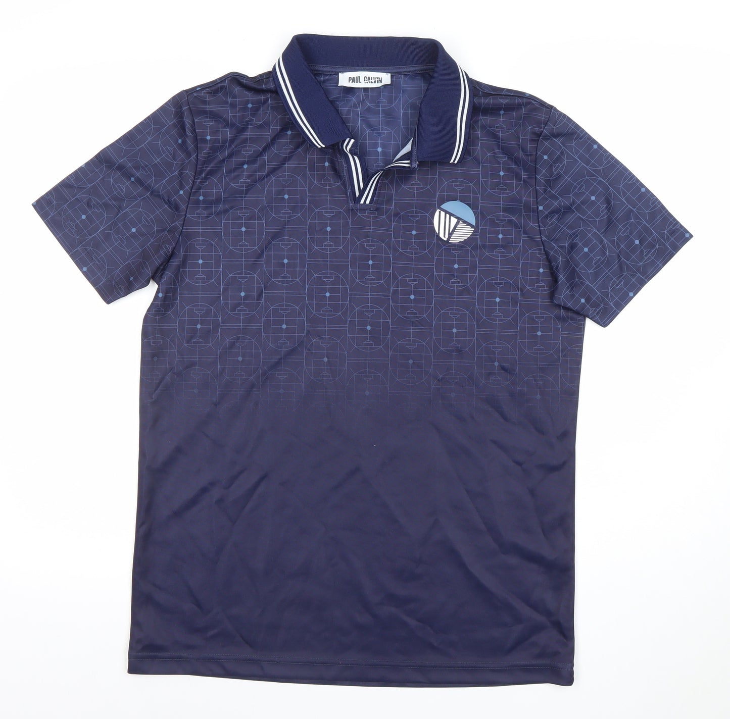Paul Galvin Mens Blue Geometric Polo Shirt Large 105cm Chest