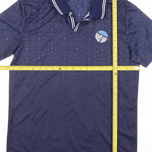 Paul Galvin Mens Blue Geometric Polo Shirt Large 105cm Chest