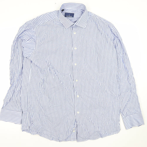 Daniel Hechter Men's Blue Striped 17in Regular Fit Cotton Long Sleeve Shirt