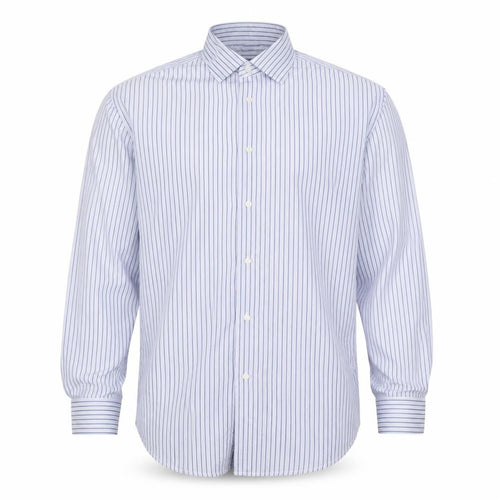 Daniel Hechter Men's Blue Striped 17in Regular Fit Cotton Long Sleeve Shirt