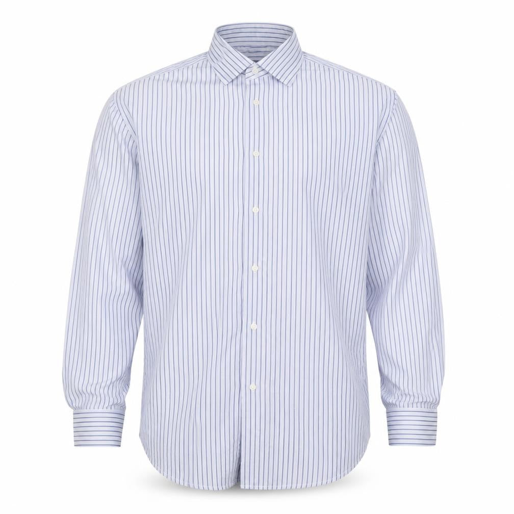 Daniel Hechter Men's Blue Striped 17in Regular Fit Cotton Long Sleeve Shirt