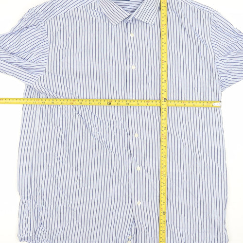 Daniel Hechter Men's Blue Striped 17in Regular Fit Cotton Long Sleeve Shirt