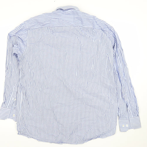 Daniel Hechter Men's Blue Striped 17in Regular Fit Cotton Long Sleeve Shirt