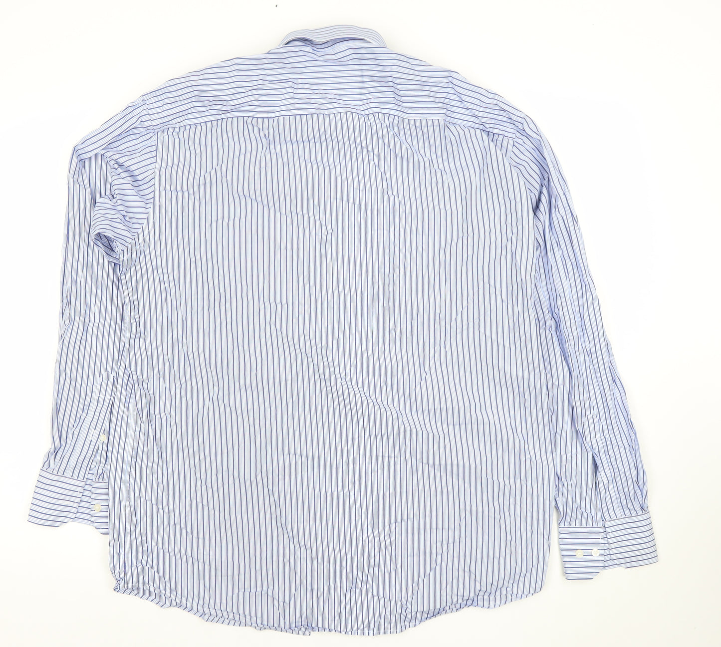 Daniel Hechter Men's Blue Striped 17in Regular Fit Cotton Long Sleeve Shirt