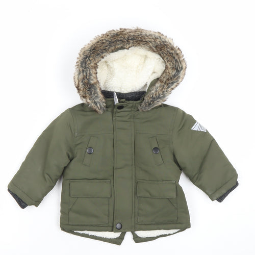 Primark Unisex Baby Green Faux Fur Hooded Parka Coat 3–6 Months Winter Jacket