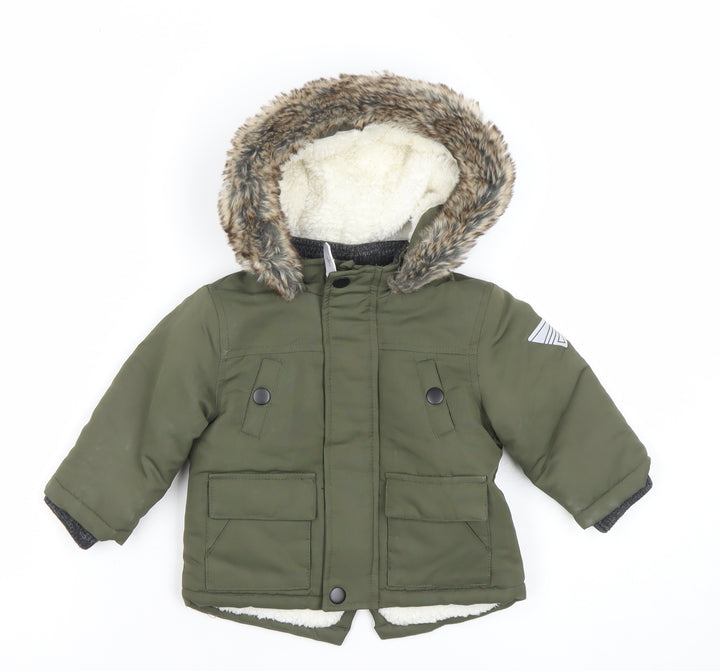 Primark Unisex Baby Green Faux Fur Hooded Parka Coat 3–6 Months Winter Jacket