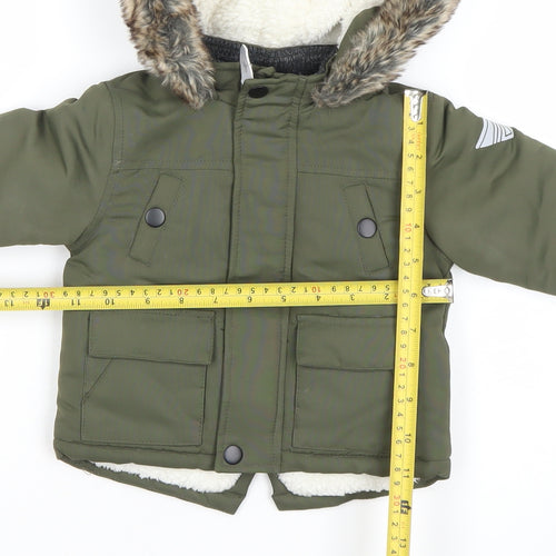 Primark Unisex Baby Green Faux Fur Hooded Parka Coat 3–6 Months Winter Jacket