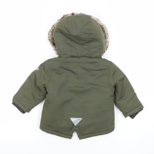 Primark Unisex Baby Green Faux Fur Hooded Parka Coat 3–6 Months Winter Jacket