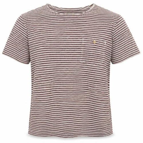 Farah Men's Beige and Brown Striped Crew Neck Cotton T-Shirt XS
