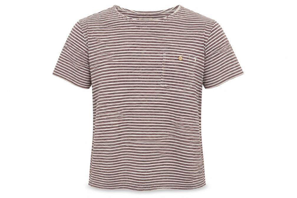 Farah Men's Beige and Brown Striped Crew Neck Cotton T-Shirt XS