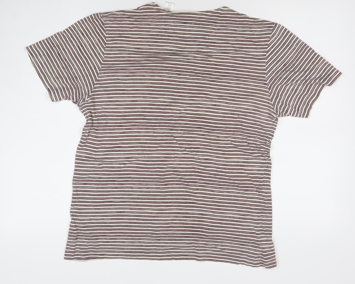 Farah Men's Beige and Brown Striped Crew Neck Cotton T-Shirt XS