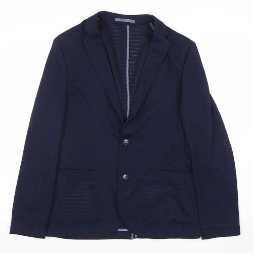 River Island Women Navy Blue Two-Button Blazer Size M Classic Fit