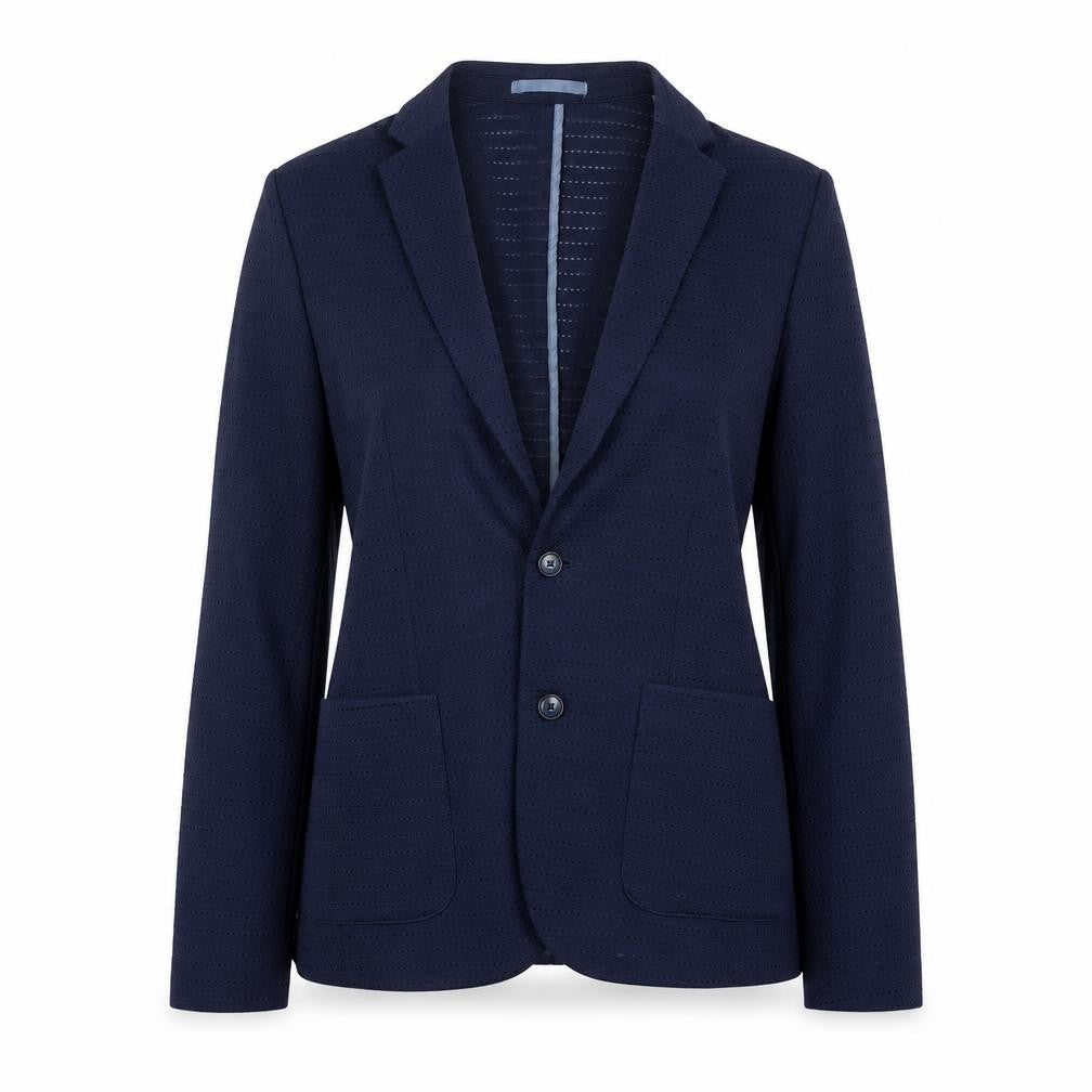 Front view of River Island Women Navy Blue Two-Button Blazer, size M, Classic Fit