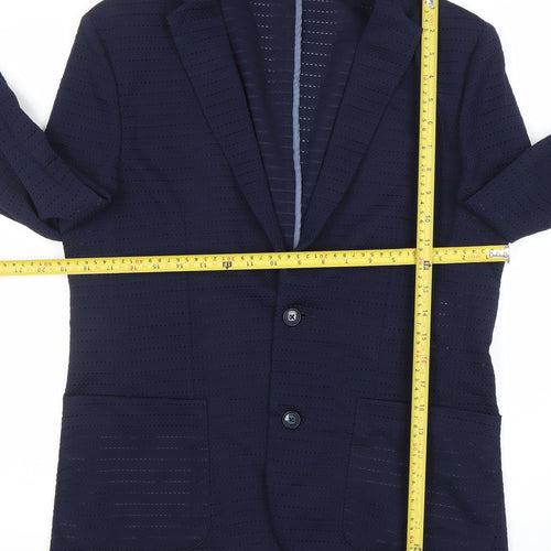 River Island Women Navy Blue Two-Button Blazer Size M Classic Fit