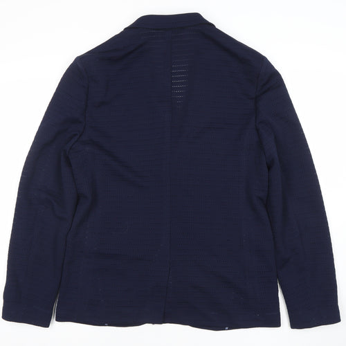 River Island Women Navy Blue Two-Button Blazer Size M Classic Fit