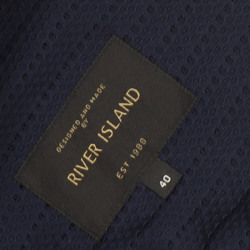 River Island Women Navy Blue Two-Button Blazer Size M Classic Fit