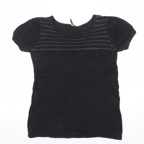 Topshop Women's Black Short Sleeve Scoop Neck Cotton Blend T-Shirt Size 10