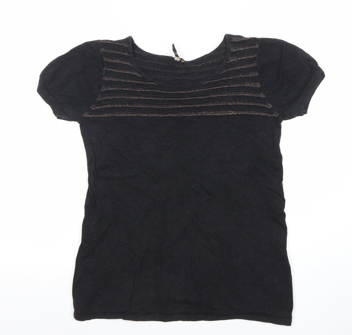 Topshop Women's Black Short Sleeve Scoop Neck Cotton Blend T-Shirt Size 10