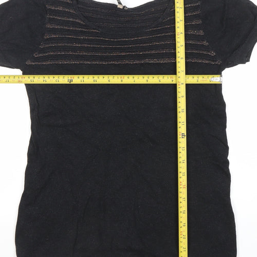 Topshop Women's Black Short Sleeve Scoop Neck Cotton Blend T-Shirt Size 10