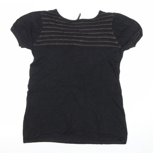 Topshop Women's Black Short Sleeve Scoop Neck Cotton Blend T-Shirt Size 10