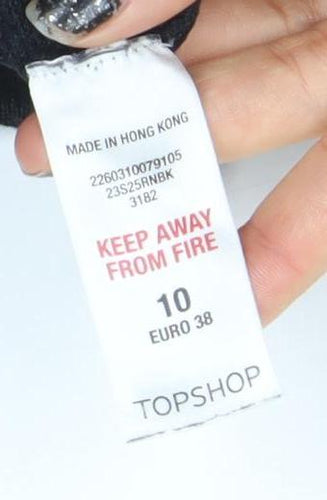 Topshop Women's Black Short Sleeve Scoop Neck Cotton Blend T-Shirt Size 10