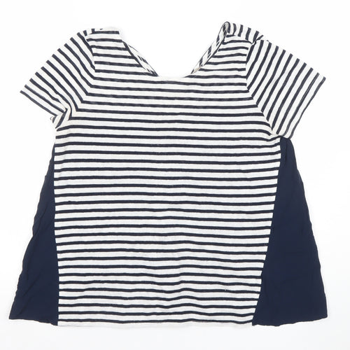 Marks and Spencer Womens Navy Striped Short Sleeve V-Neck Top Size 12