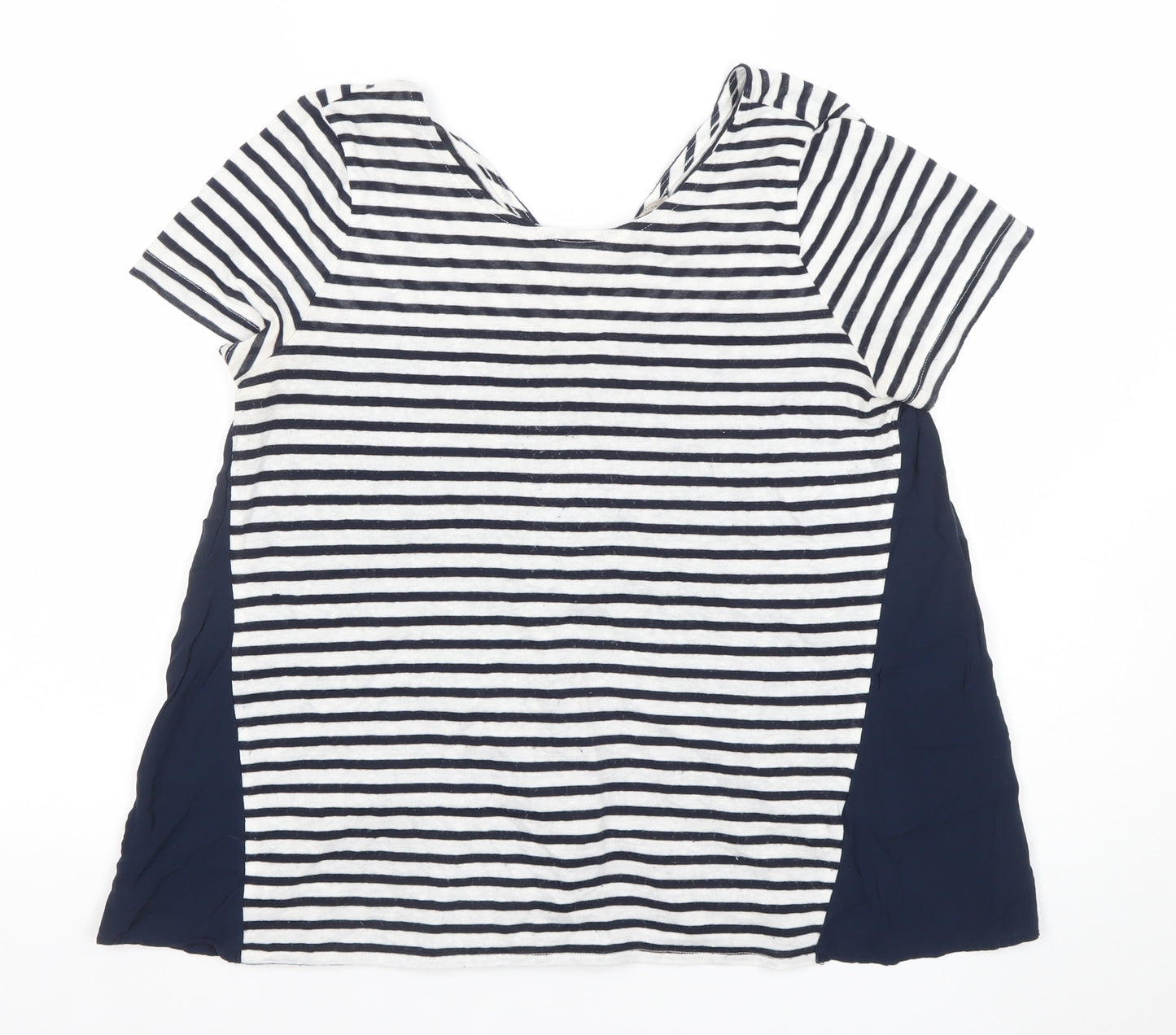 Marks and Spencer Womens Navy Striped Short Sleeve V-Neck Top Size 12
