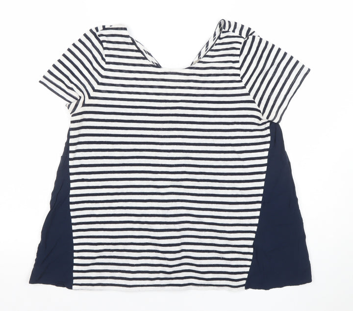 Marks and Spencer Womens Navy Striped Short Sleeve V-Neck Top Size 12