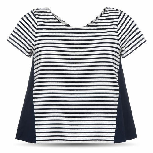 Marks and Spencer Womens Navy Striped Short Sleeve V-Neck Top Size 12